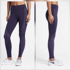 Nike high waisted rise mesh purple tights leggings